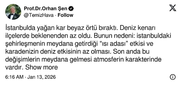 Prof. Dr. Orhan Şen de İstanbul'a neden kar yağmadığını anlattı;