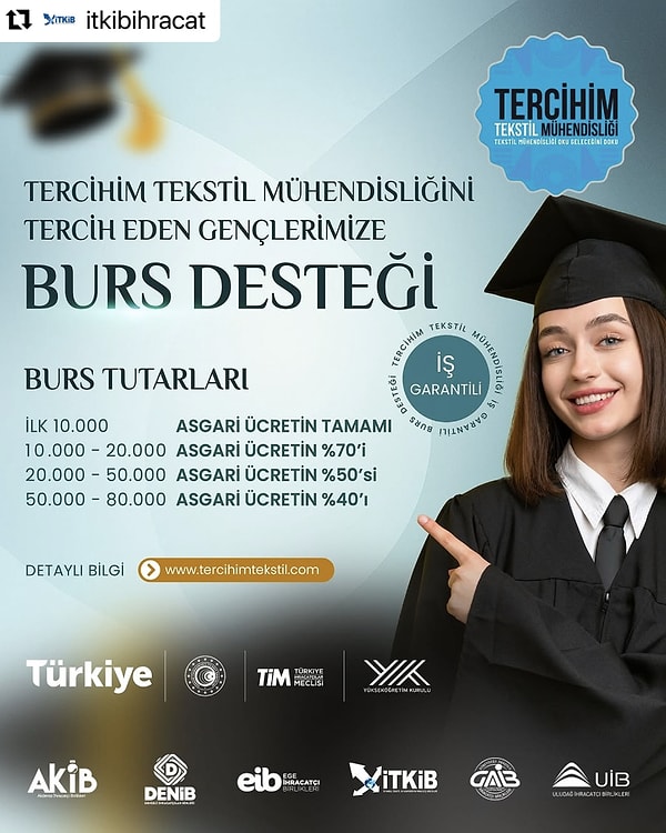 Tekstil Mühendisliği tercihi yapanlara aylık burs desteği sağlanıyor.