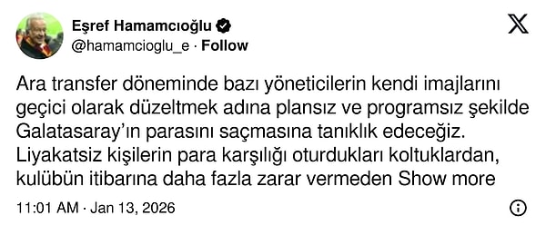 Eşref Hamamcıoğlu’nun paylaşımı