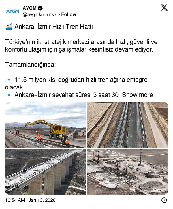 Ulaştırma ve Altyapı Bakanlığı Altyapı Genel Müdürlüğü de Ankara-İzmir hızlı tren projesinden görüntüler paylaştı.