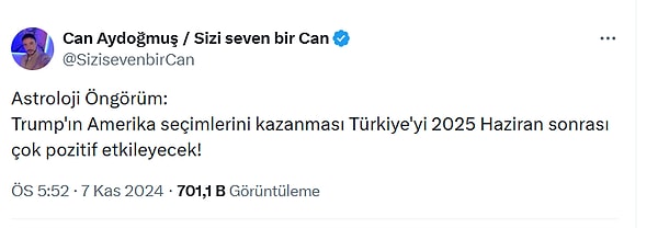 52. Trump'ın seçimleri kazanması Türkiye'yi pozitif etkileyecek.