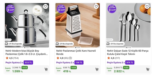 Nehir markalı ürünlerde çeyize özel olan %50 indirimi kaçırmayın!