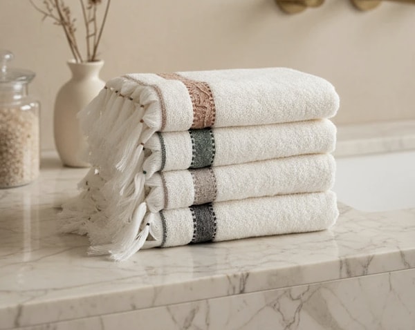 %100 saf Ege pamuğundan üretilen, yumuşacık 4'lü yüz havlusu seti.