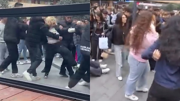 Alışveriş merkezinde kadınlar saç baş kavga etti.