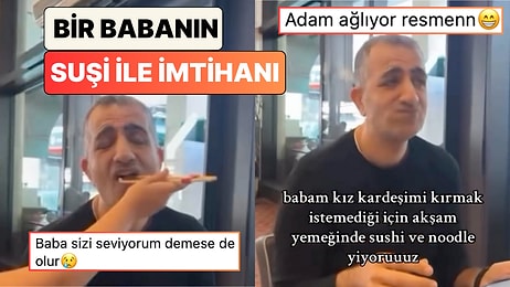 Yılın Babası: Kızını Kırmamak İçin Suşi ve Noodle Yemeye Giden Babanın Zor Anları Güldürdü