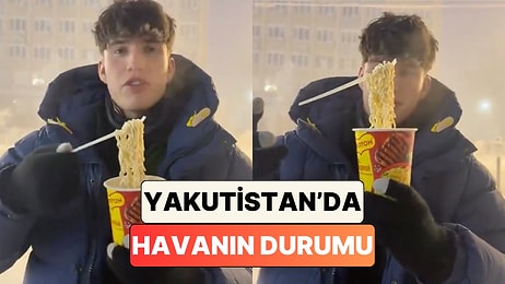 Havanın -42 Dereceyi Bulduğu Yakutsak'ta Bir Genç Durumu Noodle ile Gösterdi