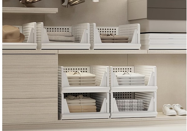 Dolap ve çekmece içindeki karmaşaya son veren, kayar raf sistemli 3'lü organizer.