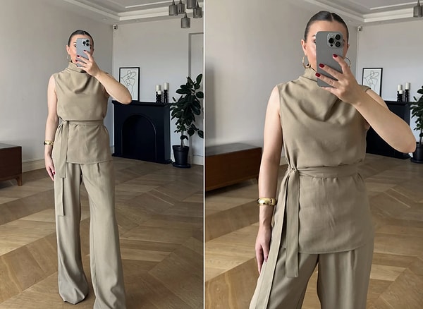 Vizon rengin asaletiyle buluşan, konforlu ve şık ikili takım.