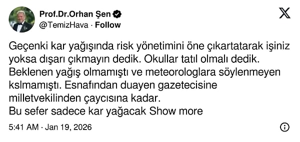 Meteoroloji uzmanı Orhan Şen'den sitem dolu paylaşım: "Şimdi o gazeteci kişiler ne diyecek?"
