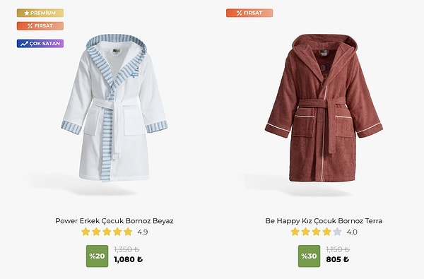 Çocukların banyo keyfini yumuşacık tamamlayan %100 pamuklu bornozlar.