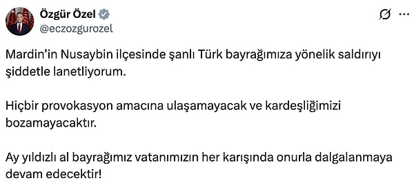 Özgür Özel de saldırıyı lanetledi.