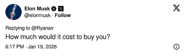 Elon Musk ünlü havacılık firmasının kendisini iğneleyen paylaşımına bir yanıt verdi.