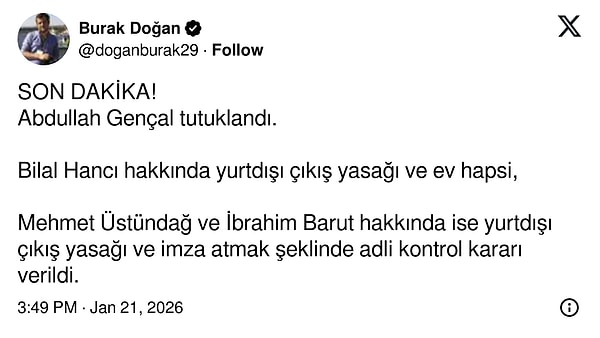 Burak Doğan'ın paylaşımı;