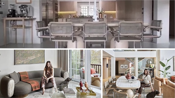 Evin iç tasarımında ise bizi bambaşka bir dünya karşılıyor. Açık renk paleti, doğal ışık alan geniş camlar ve minimal mobilyalar ön planda.