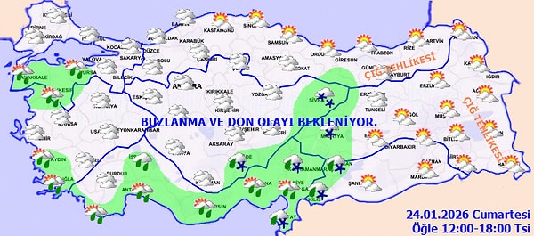 Kuvvetli yağış, buzlanma ve don uyarısı.