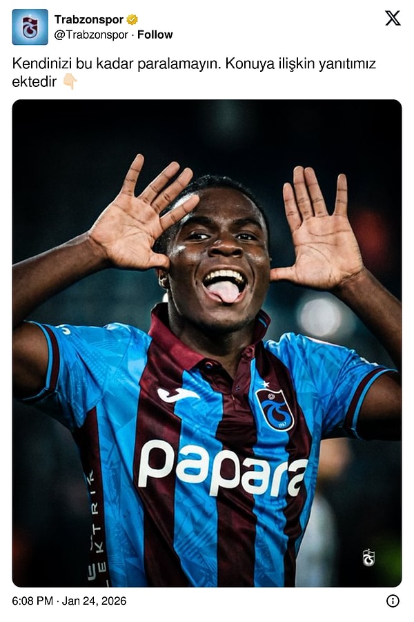 Trabzonspor'dan sert bir paylaşım geldi.