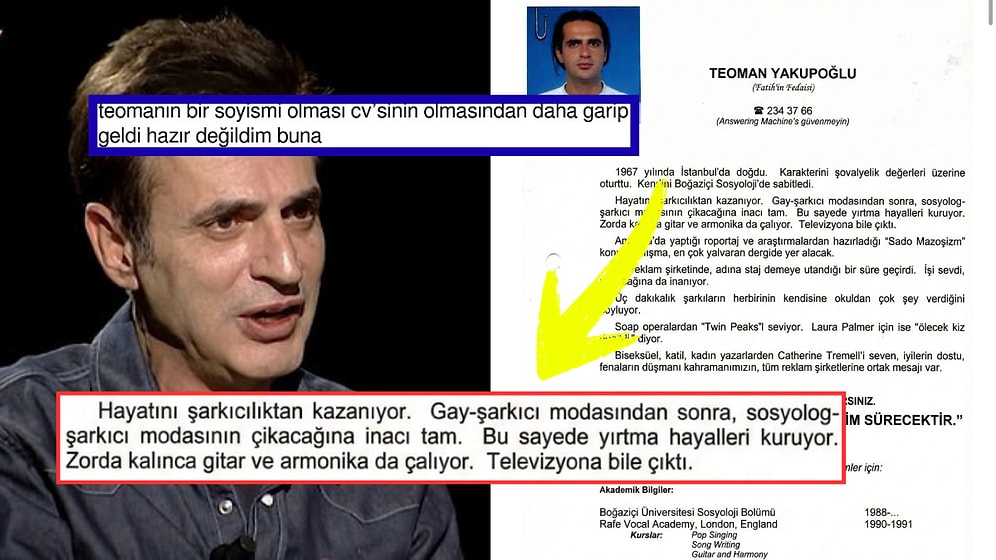 Teoman'ın Yıllar Önce Ajanslara Gönderdiği Pek Bi' İlginç CV'si Yeniden Gündem Oldu