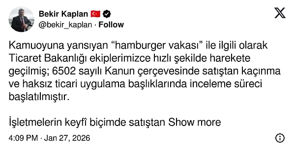 Bekir Kaplan'ın paylaşımı