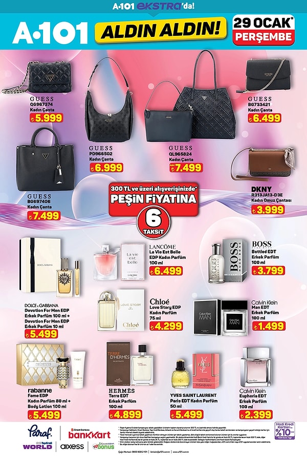 Lancome, Boss, Calvin Klein, Yves Saint Laurent, Chloe ve Hermes Parfümler