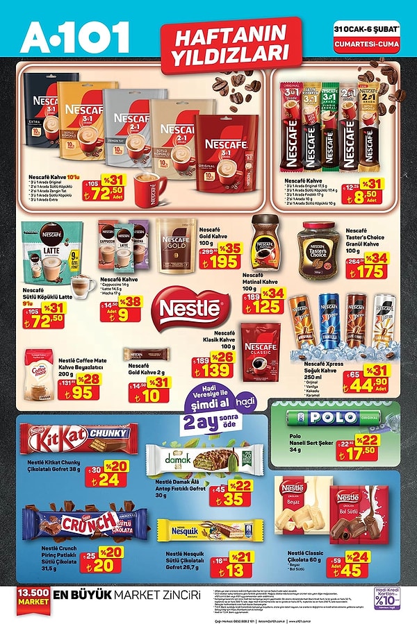 Nescafe Kahve 10'lu 72,50 TL