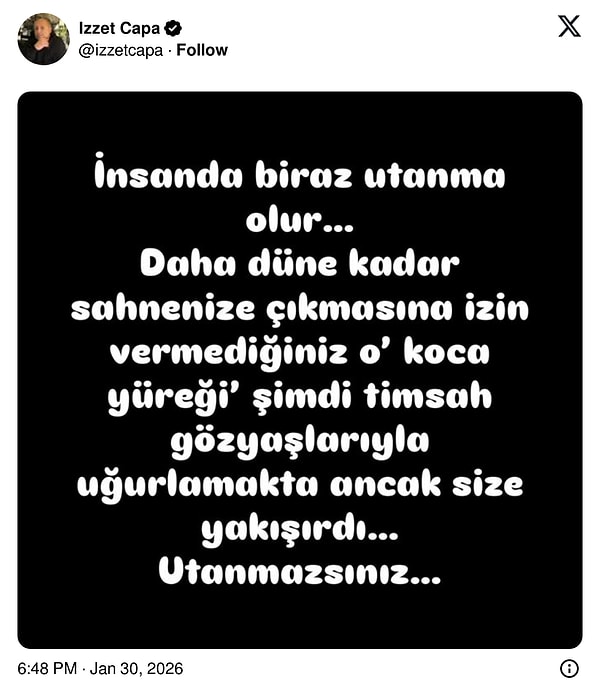 Fatih Ürek’in vefatının ardından, İzzet Çapa’nın sosyal medya hesabından yaptığı paylaşım dikkat çekti.