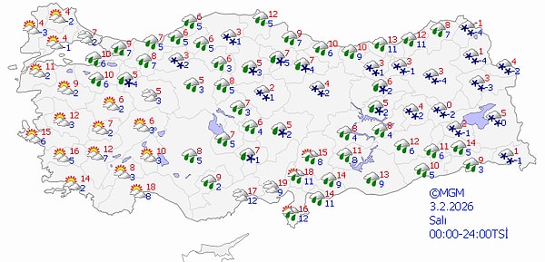 3 Şubat Salı Hava Durumu 👇