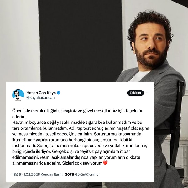 Konuşanlar programıyla milyonların hayran olduğu Hasan Can Kaya, serbest kaldıktan sonraki ilk açıklamasını X hesabı üzerinden yaptı.