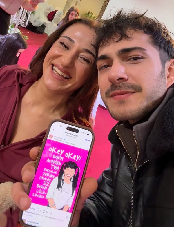 Veliaht dizisinde rol alan Rahimcan Kapkap, ekip arkadaşlarından Derya Karadaş’la Aile Arasında filmine gönderme yaptı.