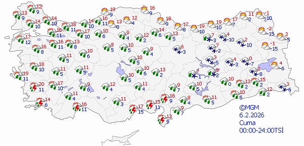 6 Şubat Cuma Hava Durumu 👇