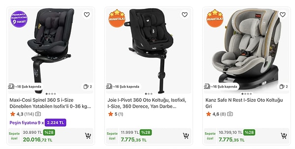 Tüm oto koltuklarında sepette net %28 indirim!