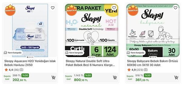 Sleepy Yeni Bionatural Bebek Bezlerinde: Sepette %30 Net İndirim.