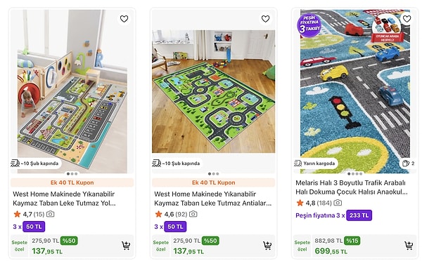 Çocuk Halılarında: Sepette %50'ye Varan İndirim.
