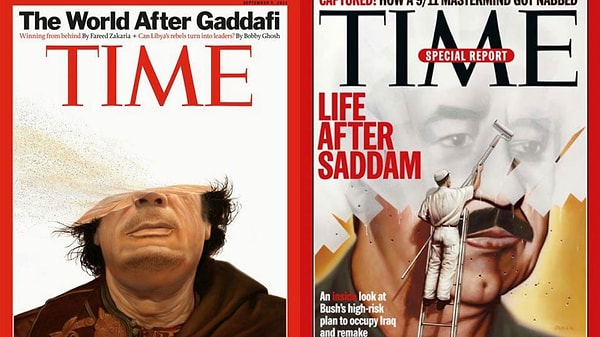 Saddam ve Kaddafi için de aynı başlığı attılar.
