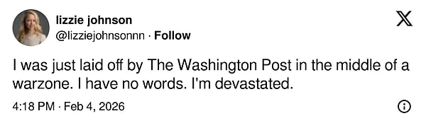 Gazetenin Ukrayna muhabiri Lizzie Johnson’un paylaşımı