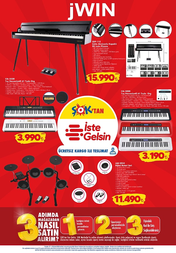 JWIN Çekiç Aksiyonlu Kapaklı 88 Tuşlu Piyano 15.990 TL