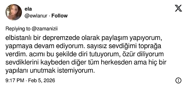 Unutmamak için paylaşan depremzede bir vatandaşın görüşü şöyleydi;