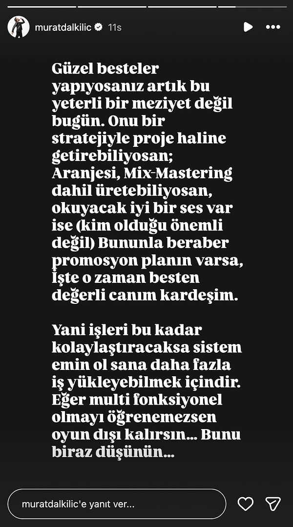 Ünlü şarkıcı sözlerinin devamında, sadece iyi beste yapmanın artık yeterli olmadığını söyledi.