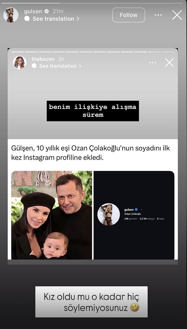 Gülşen’in evlendikten yaklaşık 10 yıl sonra sosyal medya profiline “Çolakoğlu” soyadını eklemesi, takipçilerinin dikkatinden kaçmadı.