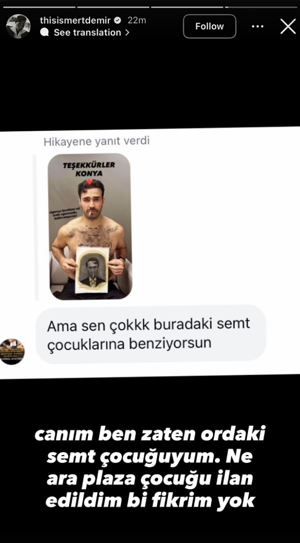 Mert Demir, bu kez sahneden değil sosyal medyadan kendisine gelen bir yorumla gündeme geldi.