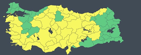 49 kente sarı kodlu uyarı.