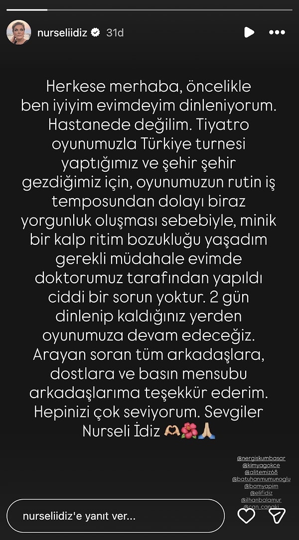 İşte Nurseli İdiz'in sağlık durumu hakkında yaptığı açıklama: