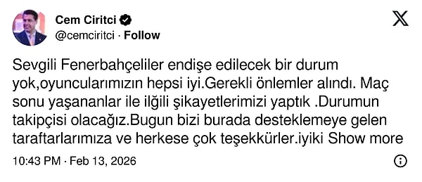 Fenerbahçe Basketbol Şube Sorumlusu Cem Ciritci’nin paylaşımı 👇