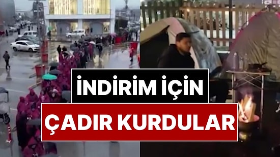 İndirim İçin Geceden Çadır Kurup Saatlerce Soğuk Havada Beklediler