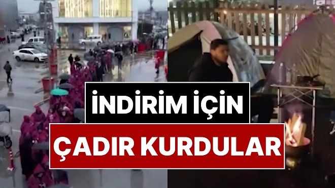 İndirim İçin Geceden Çadır Kurup Saatlerce Soğuk Havada Beklediler