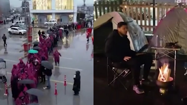 İndirim için çadır kurup sabahladılar, yağmur altında saatlerce beklediler.