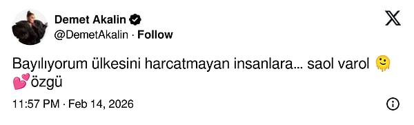 Namal'a Demet Akalın’dan gelen destek mesajı da dikkat çekti.