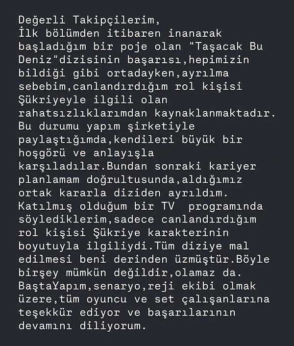Ulviye Karaca, sözlerinin ardından Instagram hesabından yeni bir açıklama yayınladı.