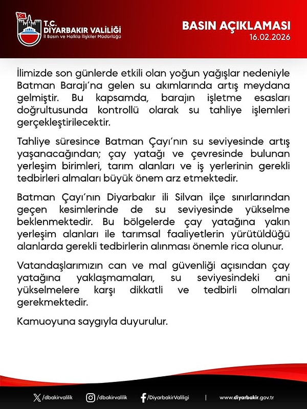Diyarbakır Valiliği'nin uyarısı 👇