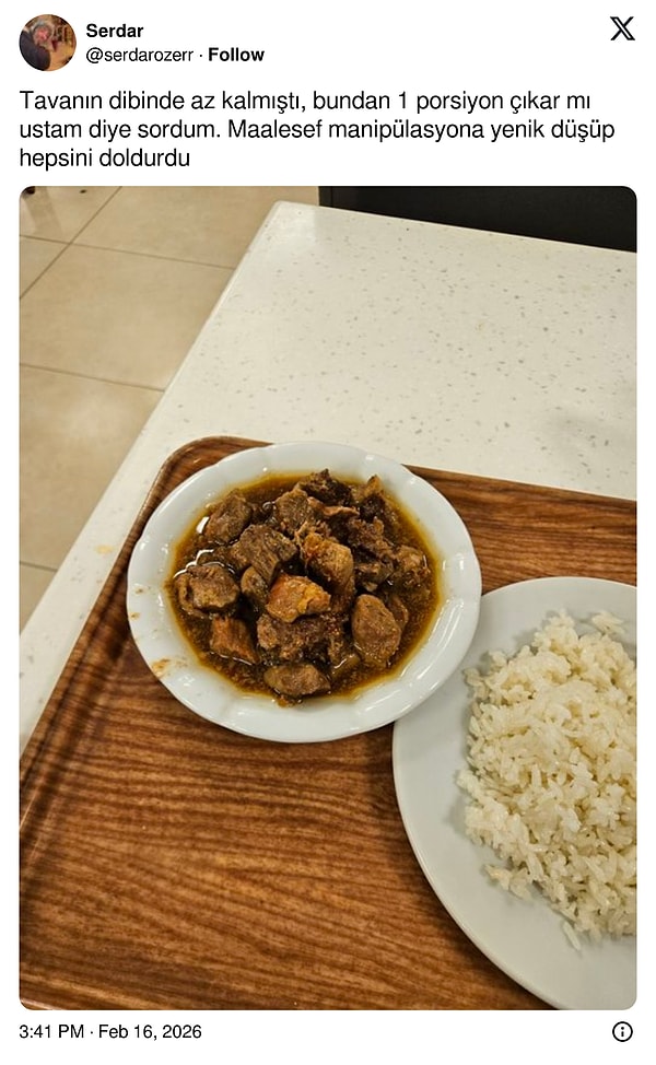 Olması gereken porsiyon.