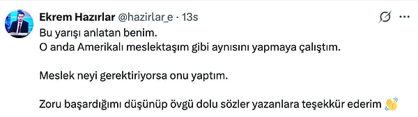Yarışın spikeri, sosyal medyadaki yorumlar sonrasında kendisini açıkladı, destekleyenlere teşekkür etti.